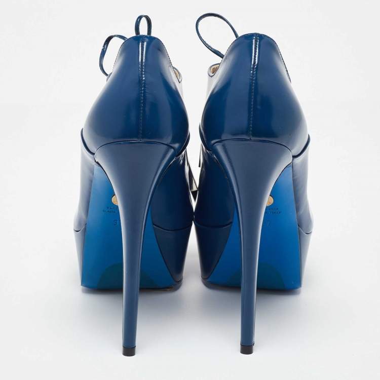 Pre Owned Loriblu Blue Patent Leather Booties Size 37