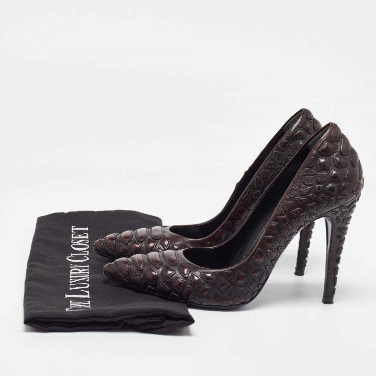 Pre Owned Loriblu Brown Leather Pointed Toe Pumps Size 38