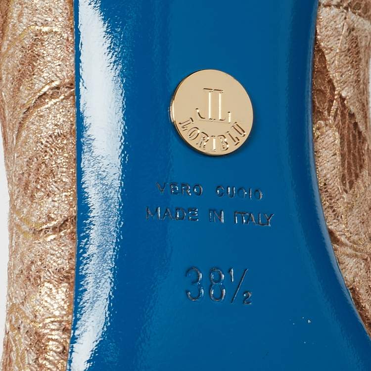 Pre Owned Loriblu Beige Lace Crystals Embellished Pointed Toe Pumps Size 38.5
