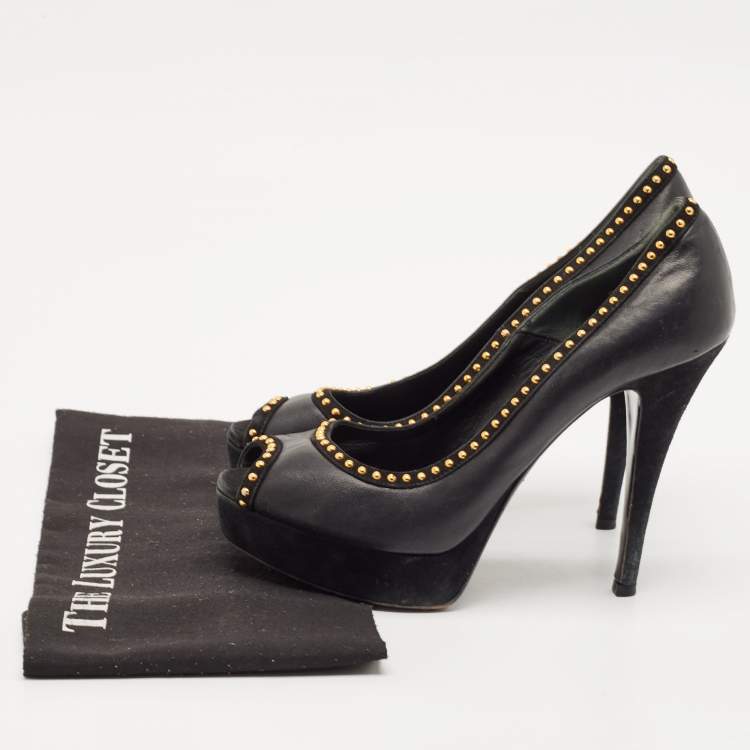 Pre Owned Loriblu Black Leather Peep Toe Platform Pumps Size 39
