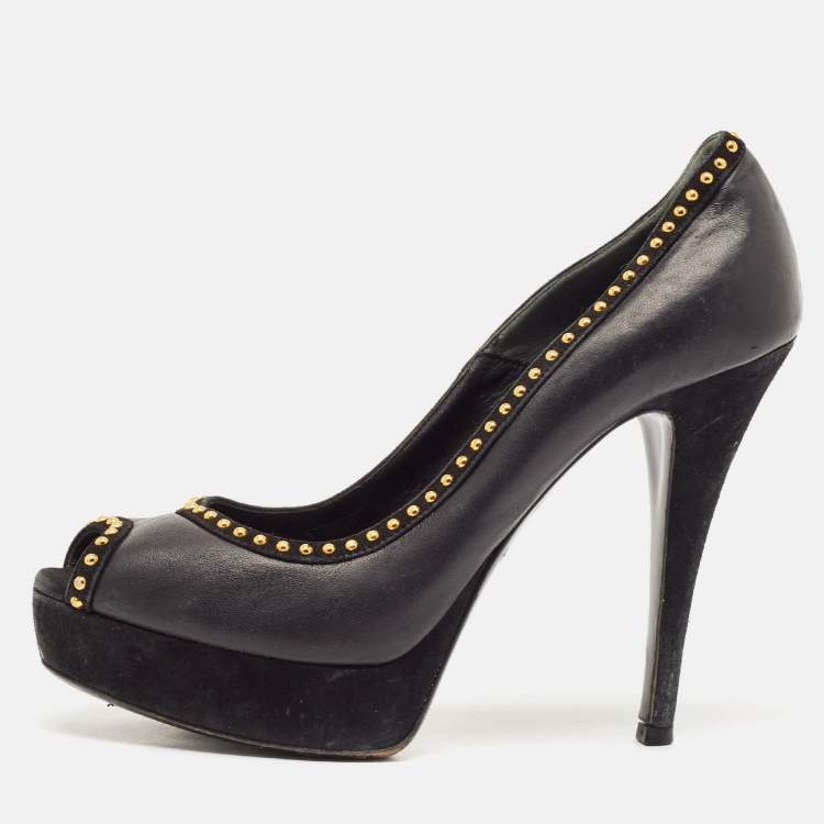 Pre Owned Loriblu Black Leather Peep Toe Platform Pumps Size 39