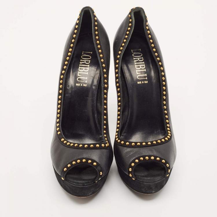 Pre Owned Loriblu Black Leather Peep Toe Platform Pumps Size 39