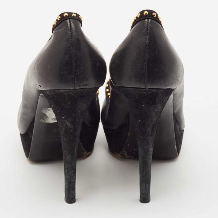 Pre Owned Loriblu Black Leather Peep Toe Platform Pumps Size 39