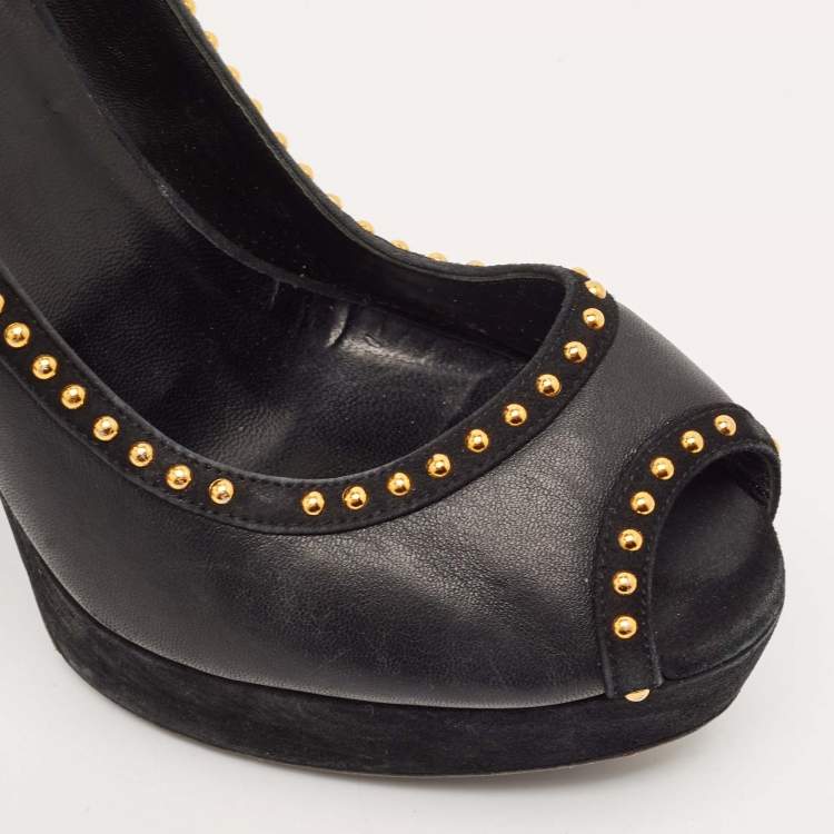 Pre Owned Loriblu Black Leather Peep Toe Platform Pumps Size 39
