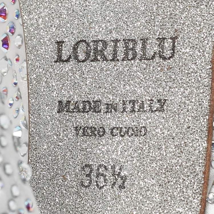 Pre Owned Loriblu Silver Satin Crystal Embellished Platform Pumps Size 36.5