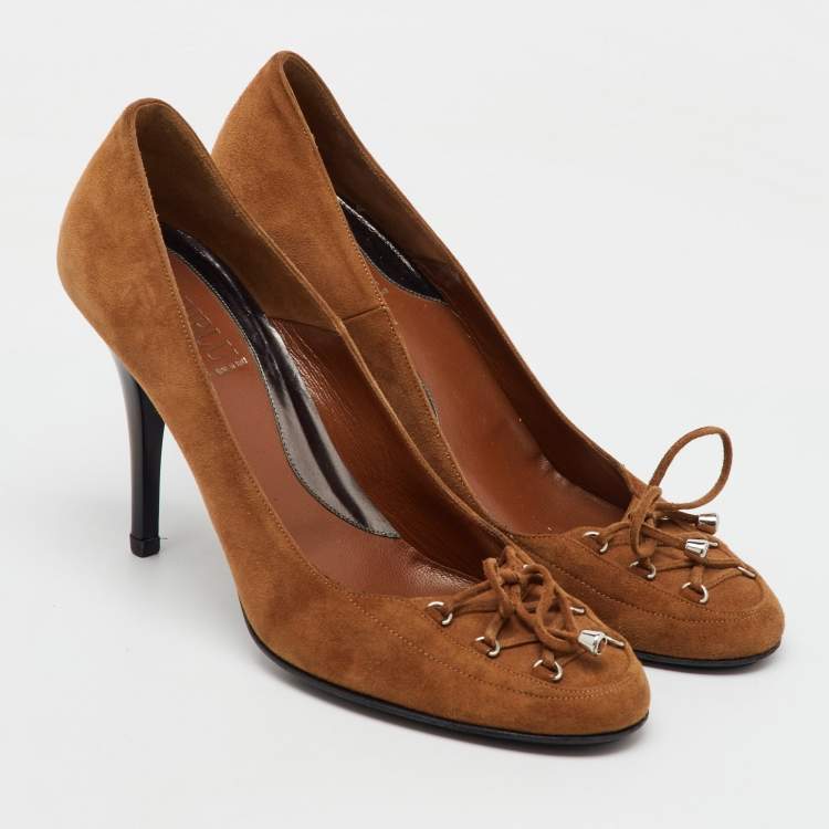 Pre Owned Loriblu Brown Suede Round Toe Pumps Size 40