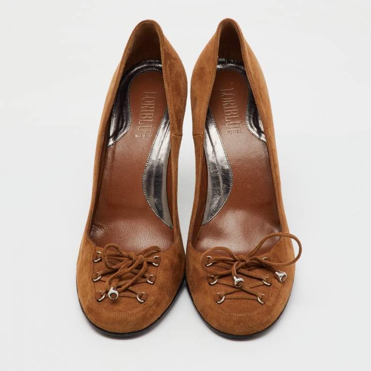 Pre Owned Loriblu Brown Suede Round Toe Pumps Size 40