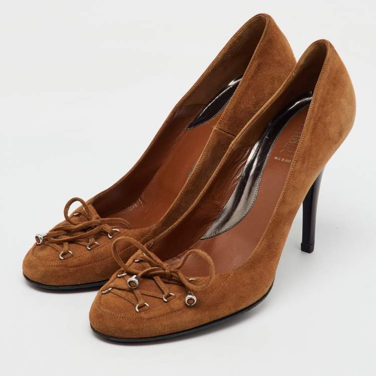 Pre Owned Loriblu Brown Suede Round Toe Pumps Size 40