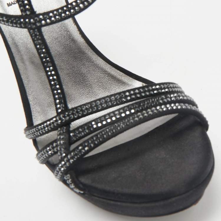 Pre Owned Loriblu Black Suede Crystal Embellished Platform Sandals Size 40