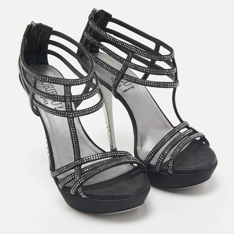 Pre Owned Loriblu Black Suede Crystal Embellished Platform Sandals Size 40