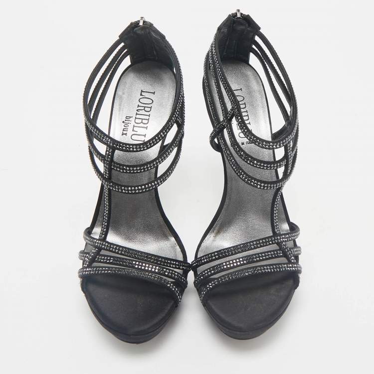 Pre Owned Loriblu Black Suede Crystal Embellished Platform Sandals Size 40