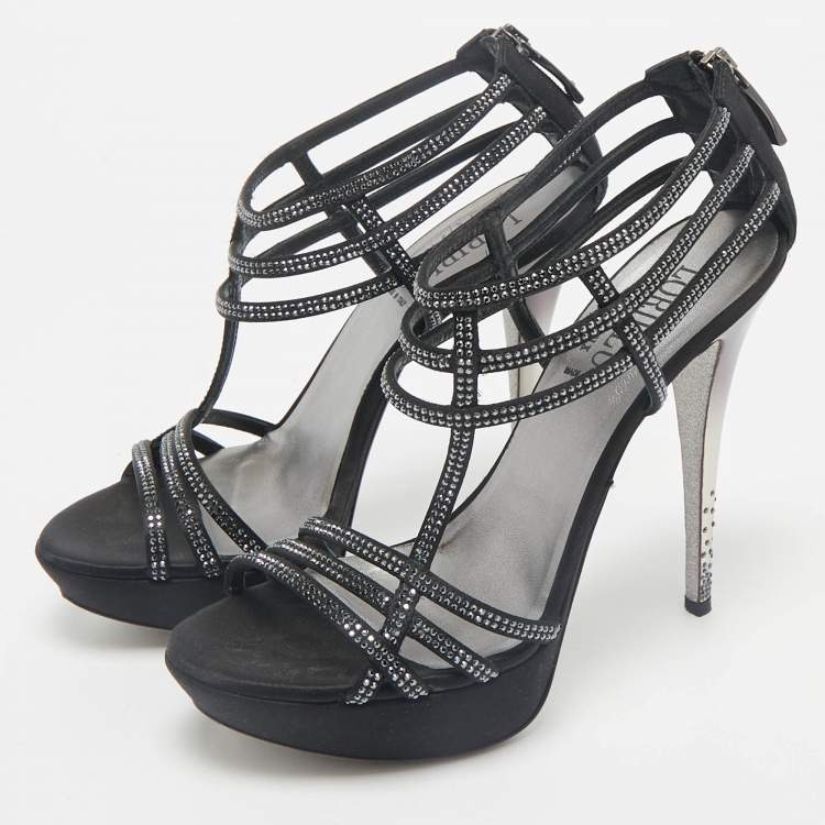 Pre Owned Loriblu Black Suede Crystal Embellished Platform Sandals Size 40
