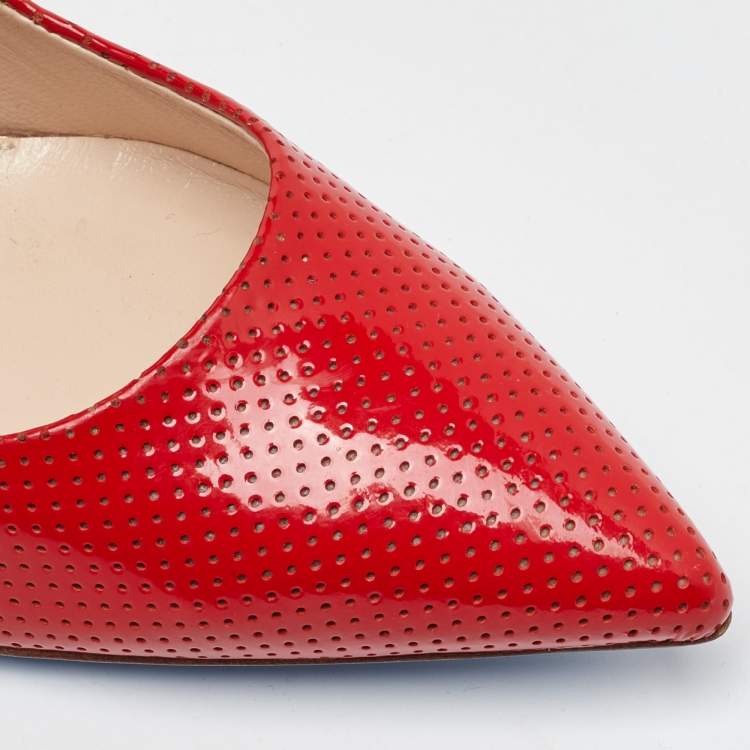 Pre Owned Loriblu Red Perforated Patent Leather Pointed Toe Pumps Size 38
