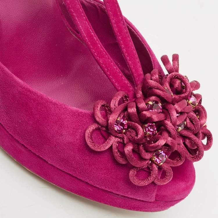 Pre Owned Loriblu Purple Suede Crystal Embellished Ankle Strap Sandals Size 37.5