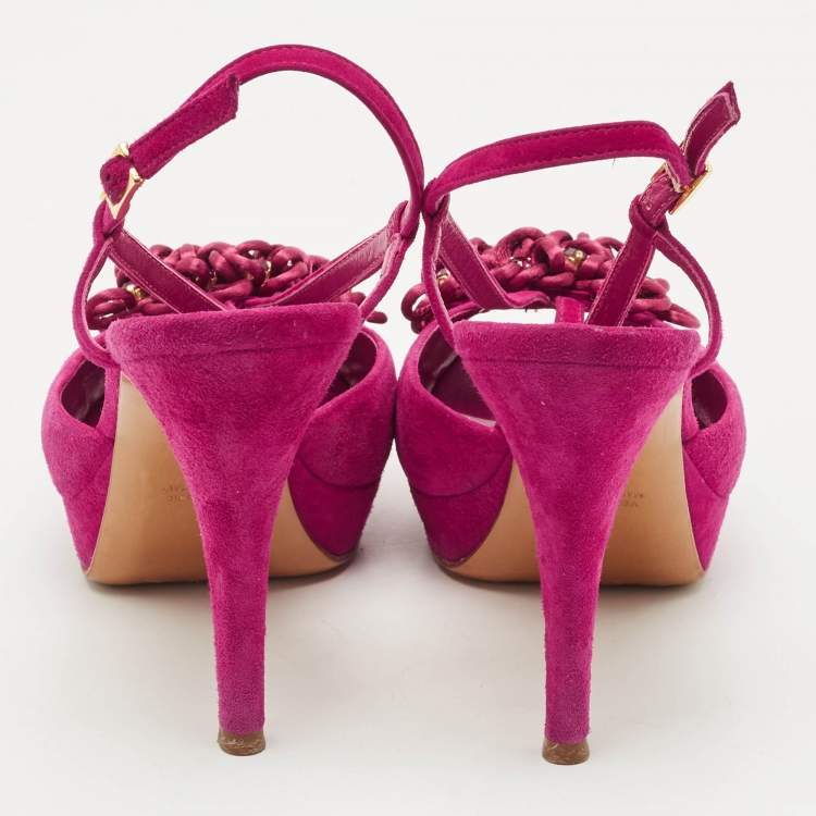 Pre Owned Loriblu Purple Suede Crystal Embellished Ankle Strap Sandals Size 37.5