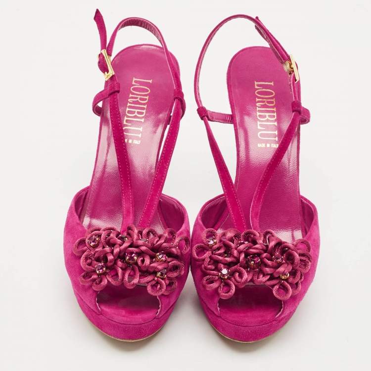 Pre Owned Loriblu Purple Suede Crystal Embellished Ankle Strap Sandals Size 37.5