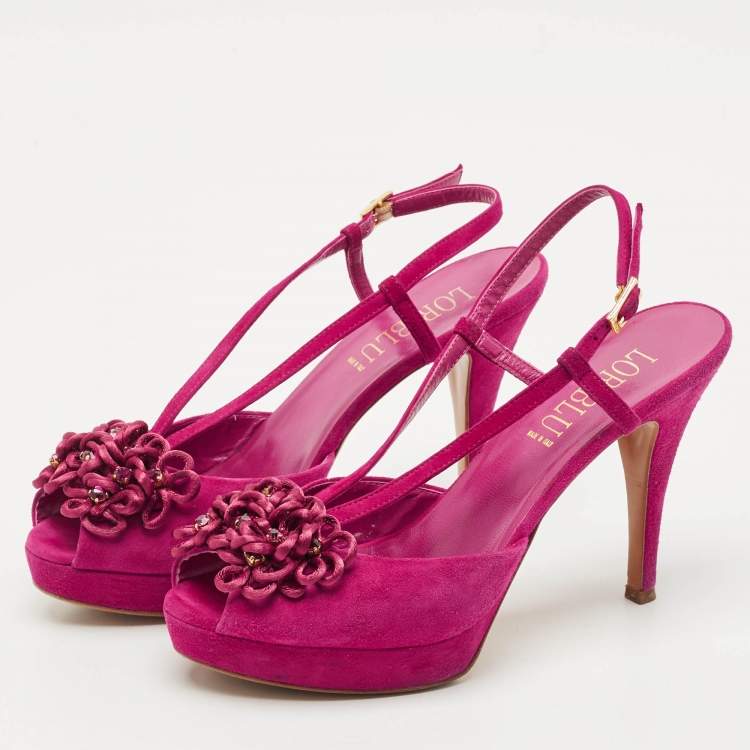 Pre Owned Loriblu Purple Suede Crystal Embellished Ankle Strap Sandals Size 37.5