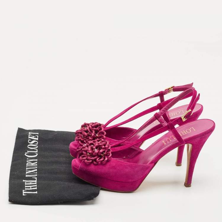 Pre Owned Loriblu Purple Suede Crystal Embellished Ankle Strap Sandals Size 37.5