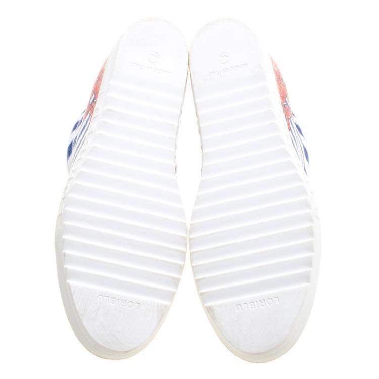 Pre Owned Loriblu White Painted Leather Wedge Sneakers Size 40