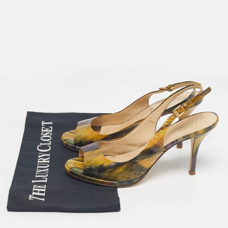 Pre Owned Loriblu Multicolor Patent Leather Peep Toe Slingback Pumps Size 37
