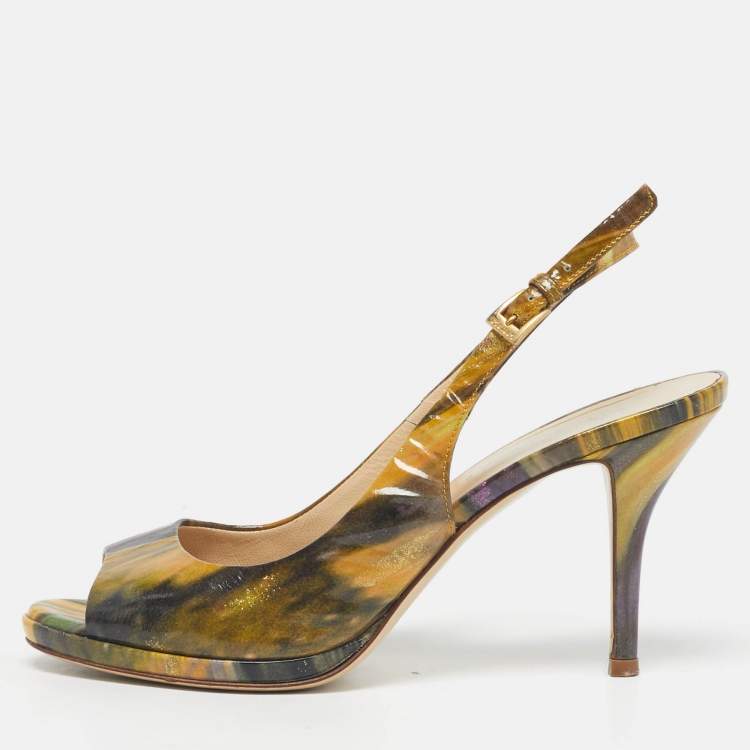 Pre Owned Loriblu Multicolor Patent Leather Peep Toe Slingback Pumps Size 37
