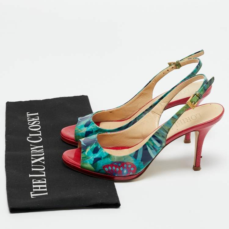 Pre Owned Loriblu Multicolor Patent Leather Printed Flower Peep Toe Slingback Pumps Size 36