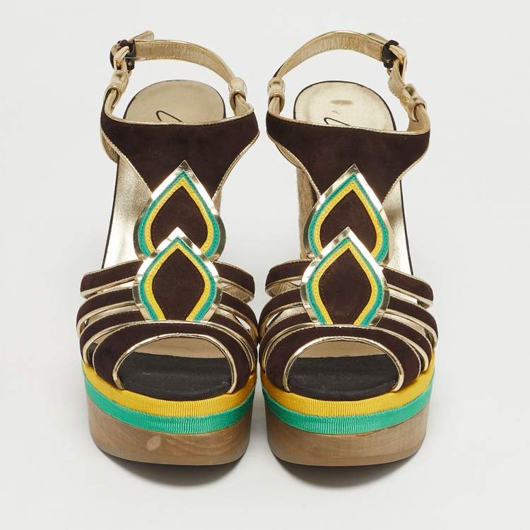 Pre Owned Loriblu Multicolor Leather and Suede Wedge Sandals Size 40