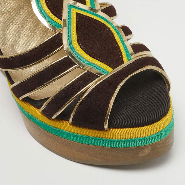 Pre Owned Loriblu Multicolor Leather and Suede Wedge Sandals Size 40