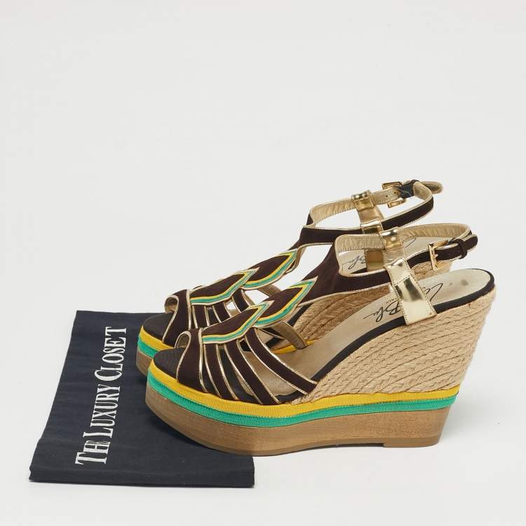 Pre Owned Loriblu Multicolor Leather and Suede Wedge Sandals Size 40