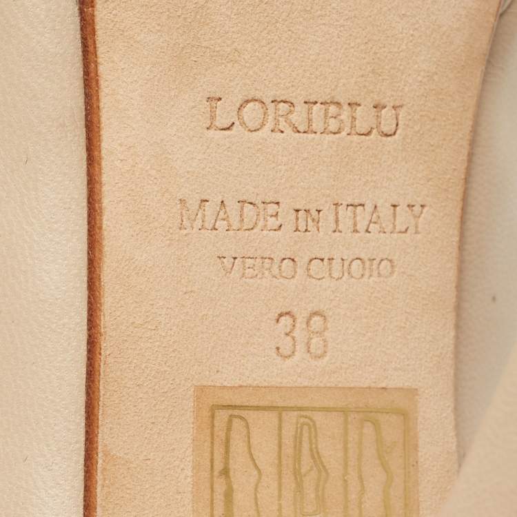 Pre Owned Loriblu Beige Leather Peep Toe Colorblock Pumps Size 38