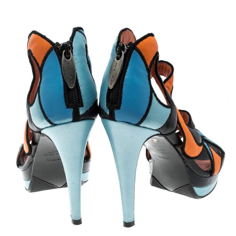 Pre Owned Loriblu Multicolor Cut Out Leather Platform Sandals Size 36