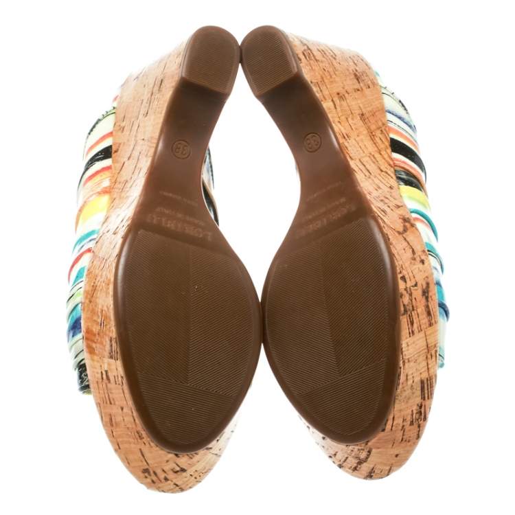 Pre Owned Loriblu Multicolor Patent Leather Wedge Sandals Size 38
