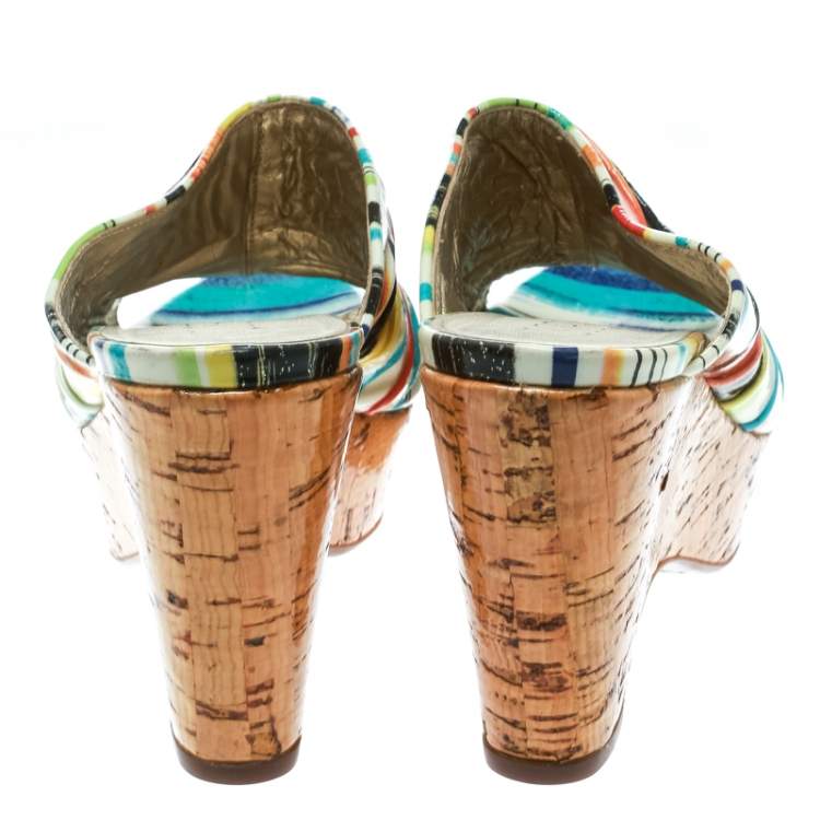 Pre Owned Loriblu Multicolor Patent Leather Wedge Sandals Size 38