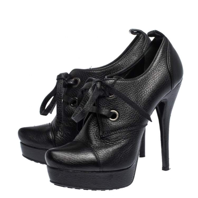 Pre Owned  Loriblu Black Leather Oxford Platform Booties Size 38