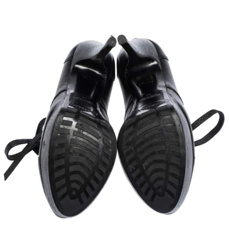 Pre Owned  Loriblu Black Leather Oxford Platform Booties Size 38