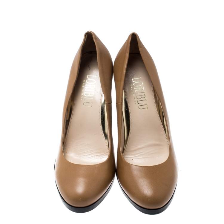 Pre Owned Loriblu Brown Leather Wedge Pumps Size 38
