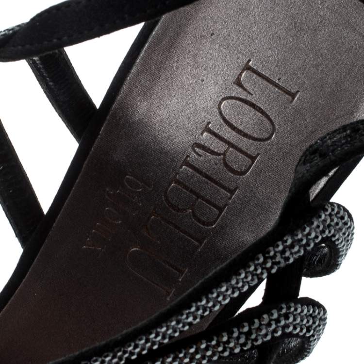Pre Owned Loriblu Black Satin Crystal Embellished Strappy Sandals Size 37.5