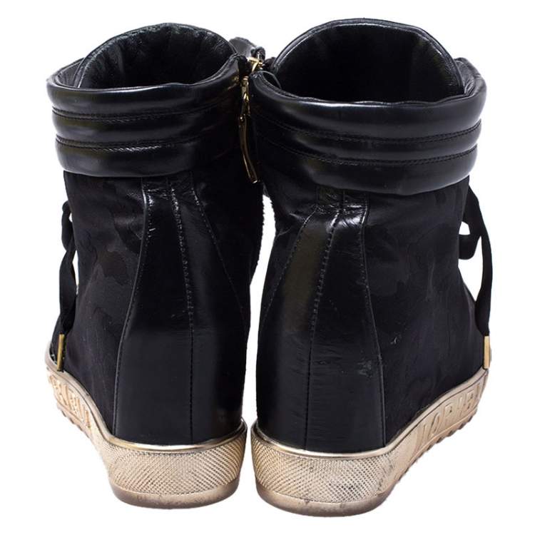 Pre Owned Loriblu Black Leather and Nylon Lace Up Wedge Sneakers Size 36