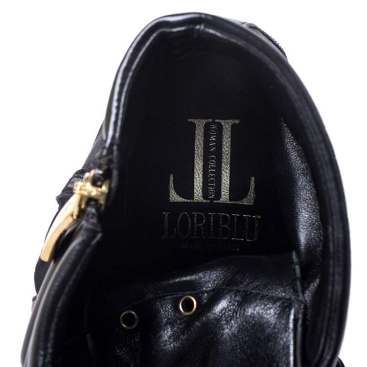 Pre Owned Loriblu Black Leather and Nylon Lace Up Wedge Sneakers Size 36