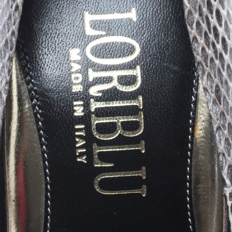 Pre Owned Loriblu Grey/White Python Pointed Toe Pumps Size 38.5