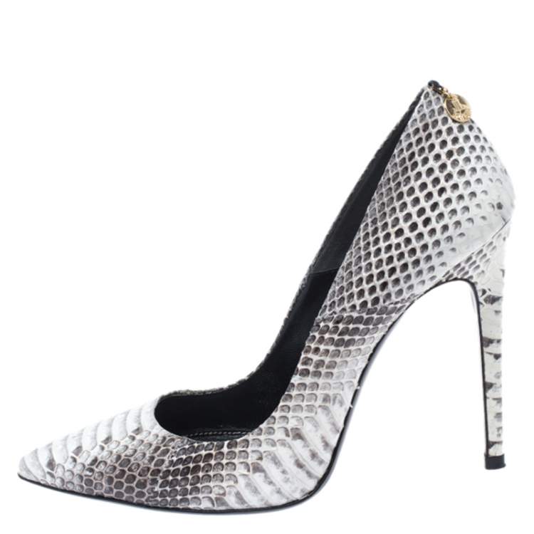 Pre Owned Loriblu Grey/White Python Pointed Toe Pumps Size 38.5