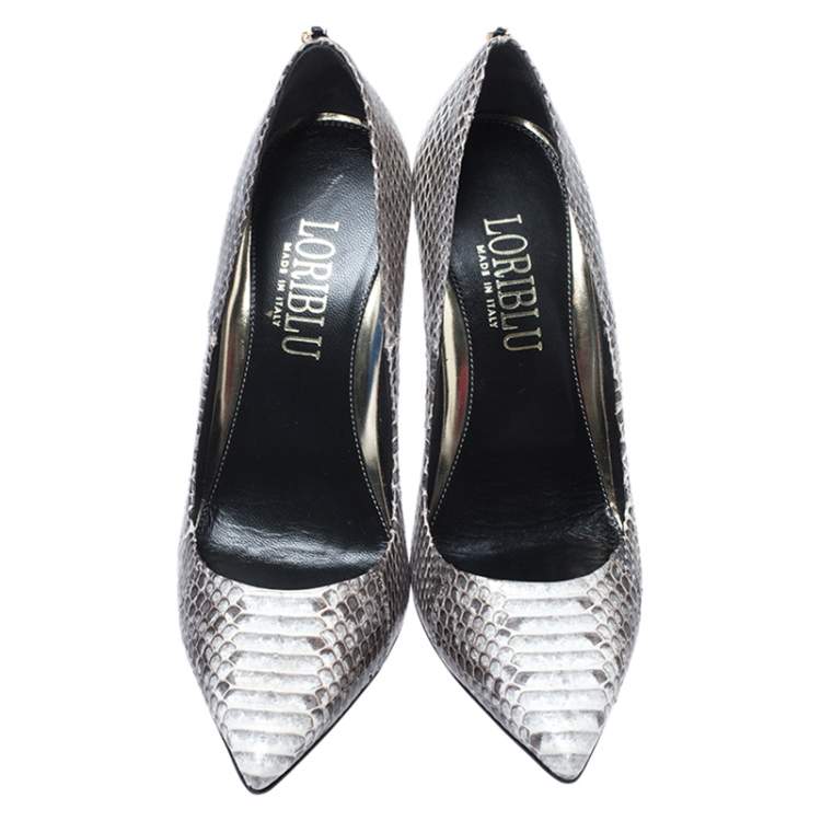 Pre Owned Loriblu Grey/White Python Pointed Toe Pumps Size 38.5