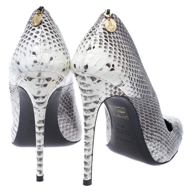 Pre Owned Loriblu Grey/White Python Pointed Toe Pumps Size 38.5