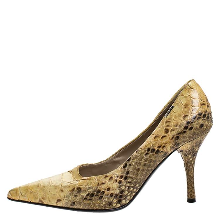 Pre Owned Loriblu Yellow Python Pointed Toe Pumps Size 39
