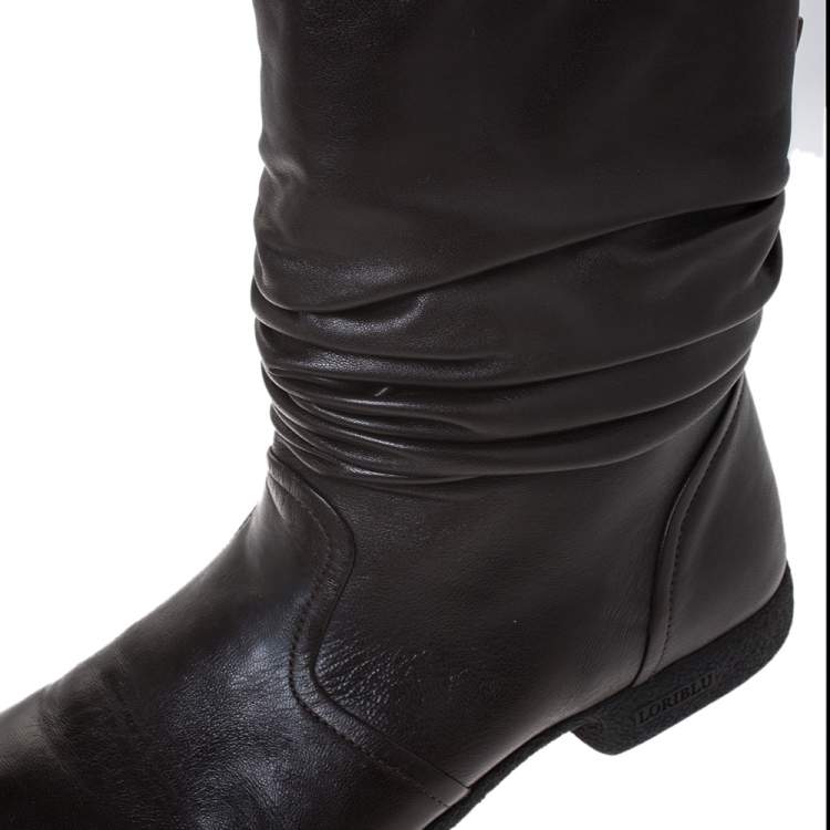 Pre Owned Loriblu Dark Brown Leather Pleated Ankle Boots Size 39