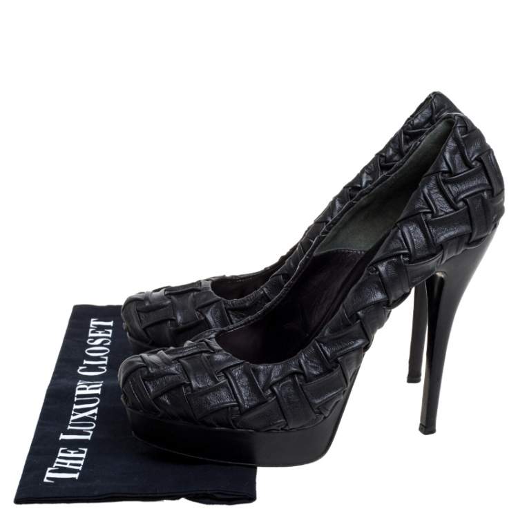 Pre Owned Loriblu Black Leather Round Toe Platform Pumps Size 40