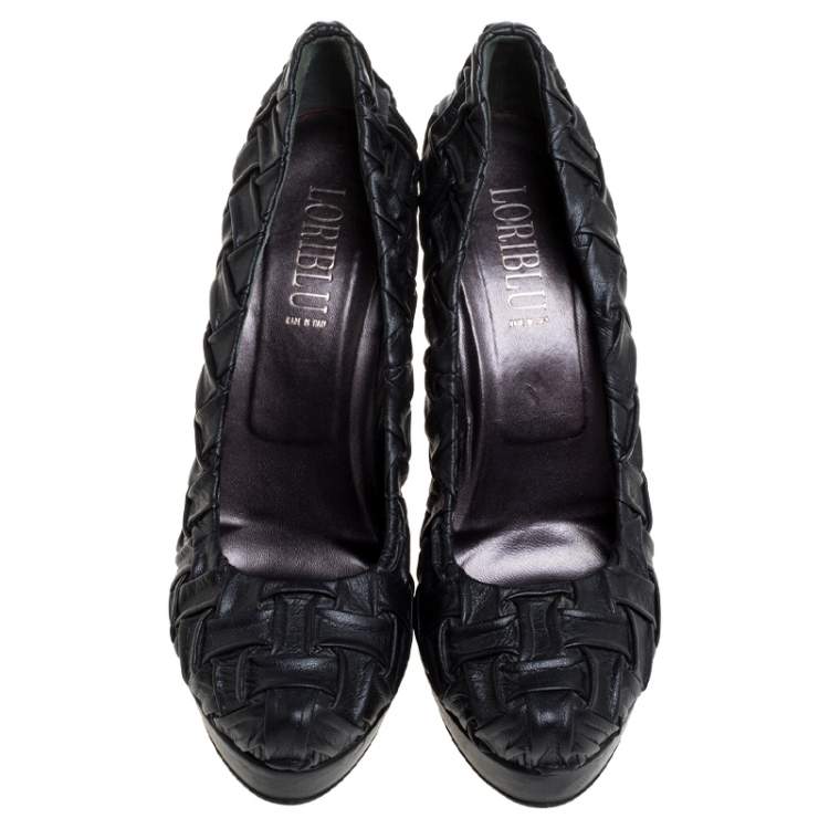 Pre Owned Loriblu Black Leather Round Toe Platform Pumps Size 40
