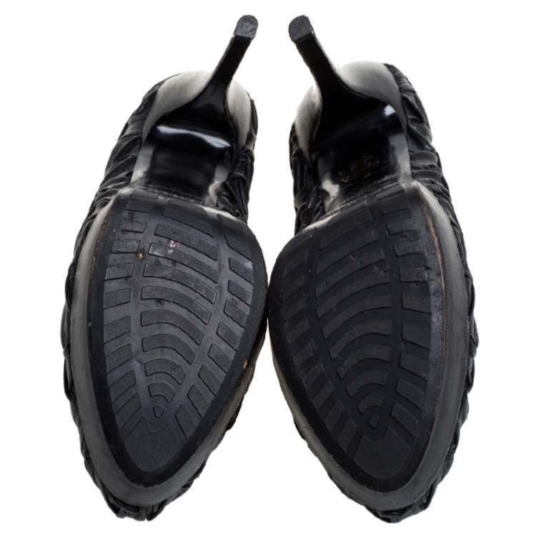 Pre Owned Loriblu Black Leather Round Toe Platform Pumps Size 40