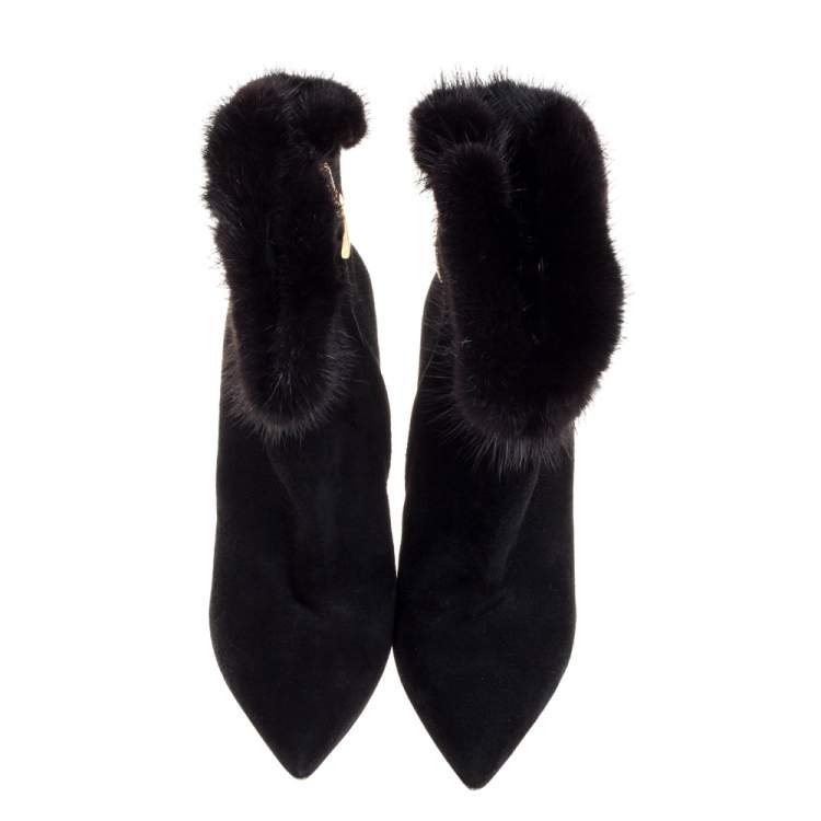 Pre Owned Loriblu Black Suede and Fur Boots Size 37