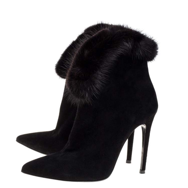 Pre Owned Loriblu Black Suede and Fur Boots Size 37